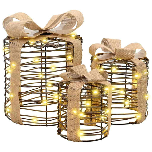Decorazione Scatola Regalo con 60 LED 3 pcs Bianco caldo Rattan 42019090