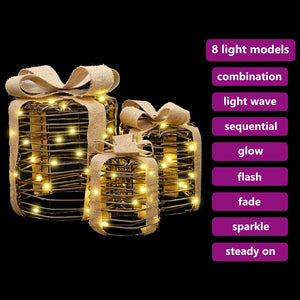 Decorazione Scatola Regalo con 60 LED 3 pcs Bianco caldo Rattan 42019090