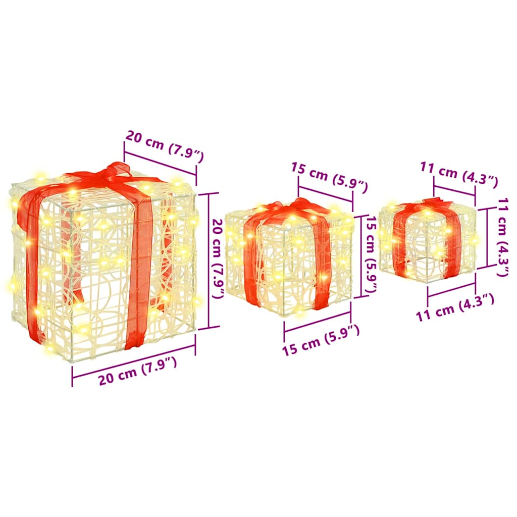 Scatola Regalo 3 pcs Bianco caldo 20 x 20 x 20 cm Acrilico 42019091