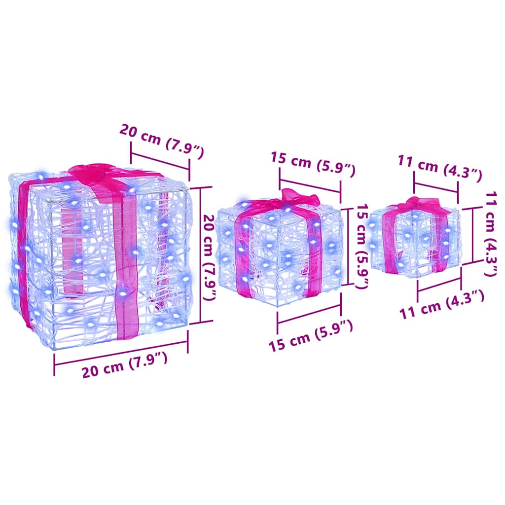 Scatola Regalo con 60 LED 3 pcs Blu 20 x 20 x 20 cm Acrilico 42019093