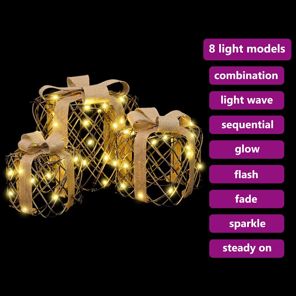 Scatola Regalo 3 pcs Bianco caldo 20 x 20 x 20 cm Rattan 42019097