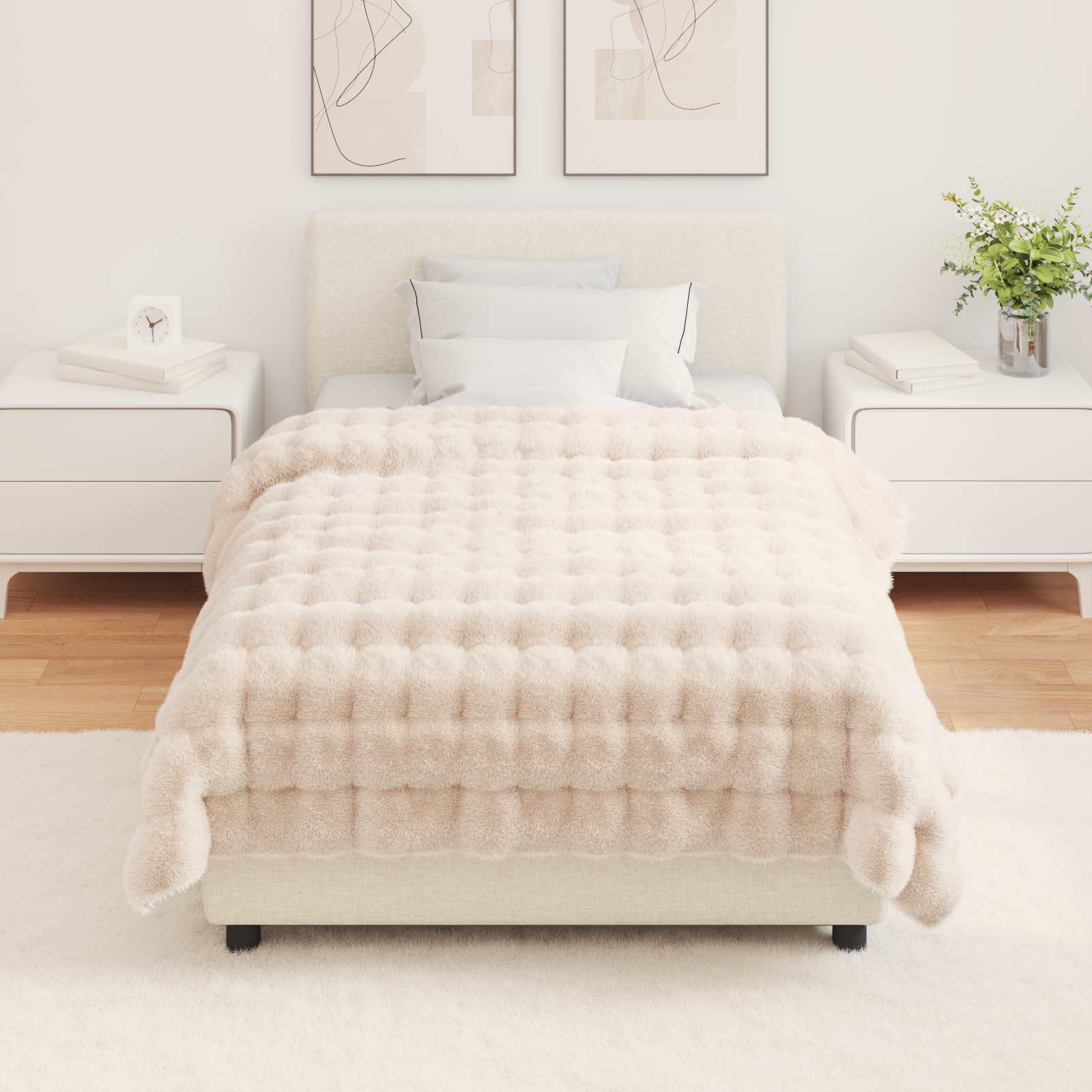 Coperta in Pelliccia di Coniglio Finta Beige 130 x 150 cm 42021785