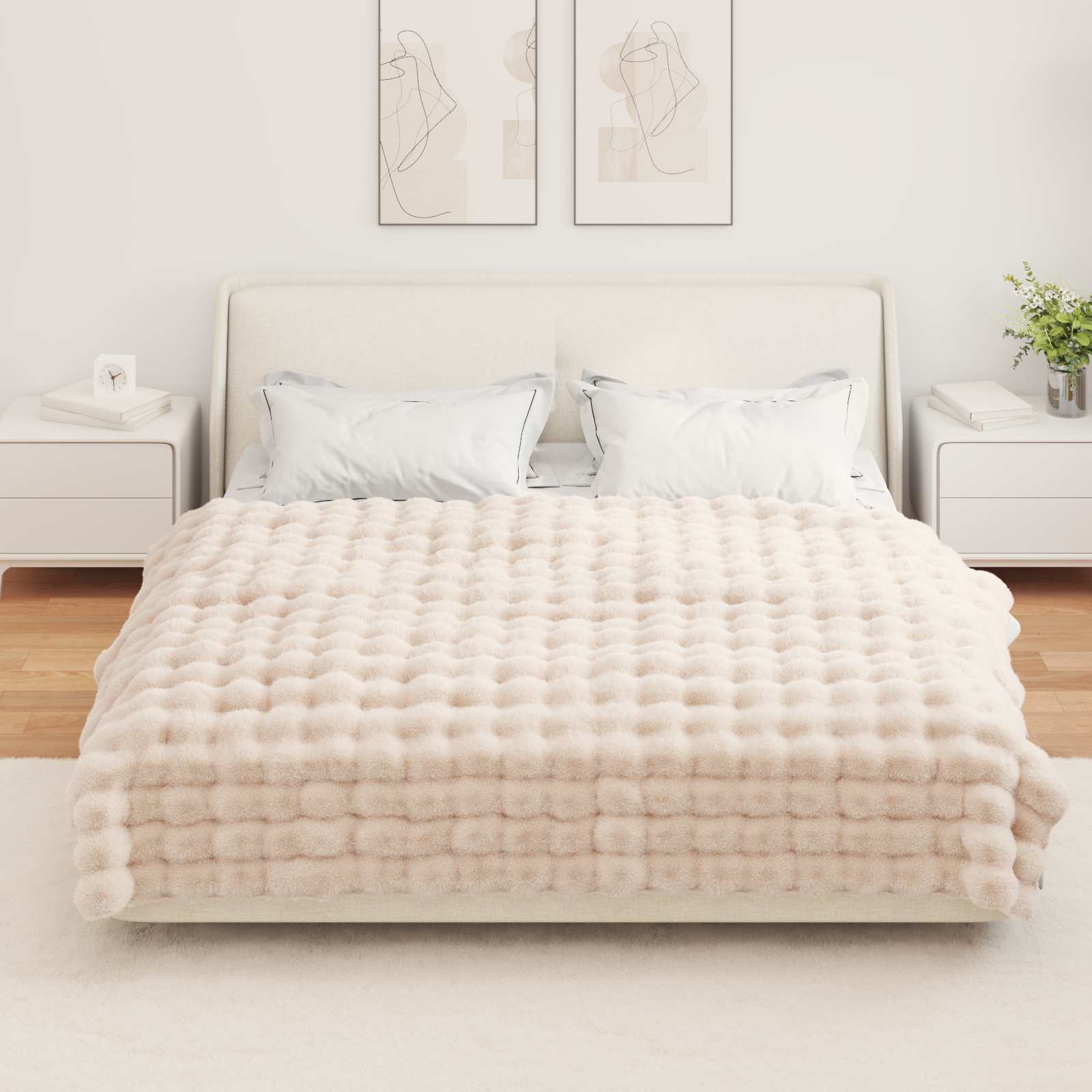 Coperta in Pelliccia di Coniglio Finta Beige 150 x 220 cm 42021786