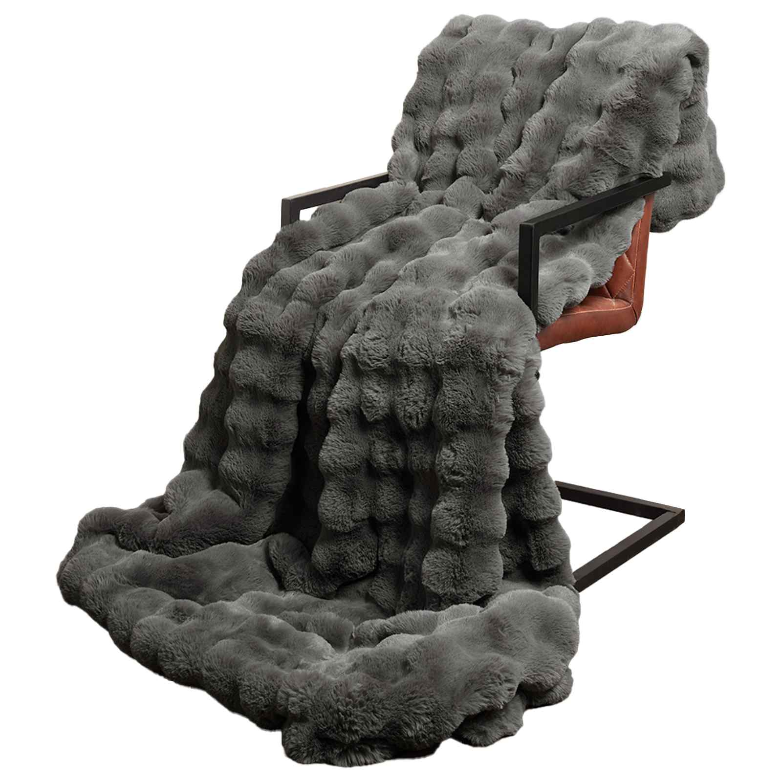 Coperta in Pelliccia di Coniglio Finta Grigio scuro 42021801