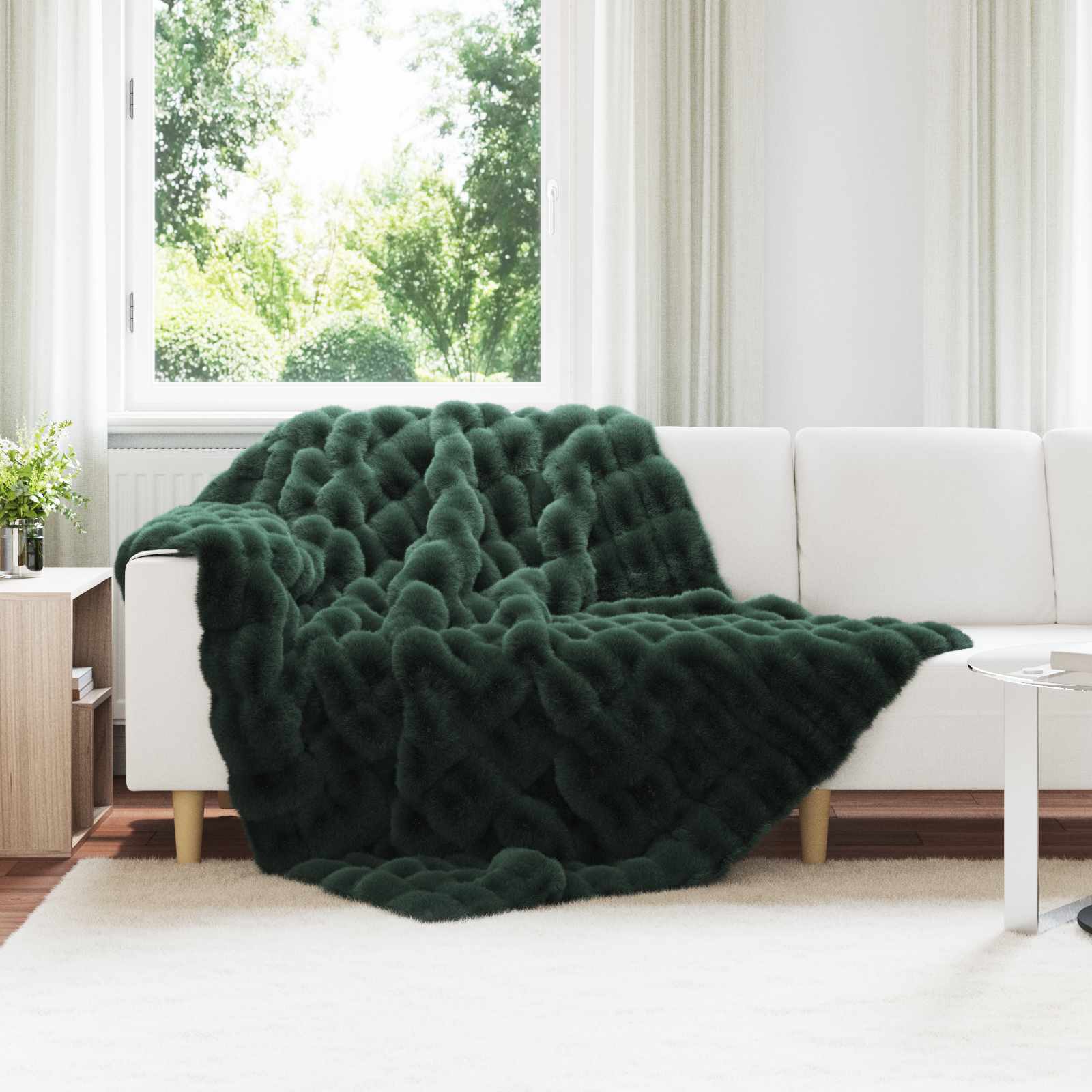 Coperta in Pelliccia di Coniglio Finta Verde Scuro 150 x 220 cm 42021818