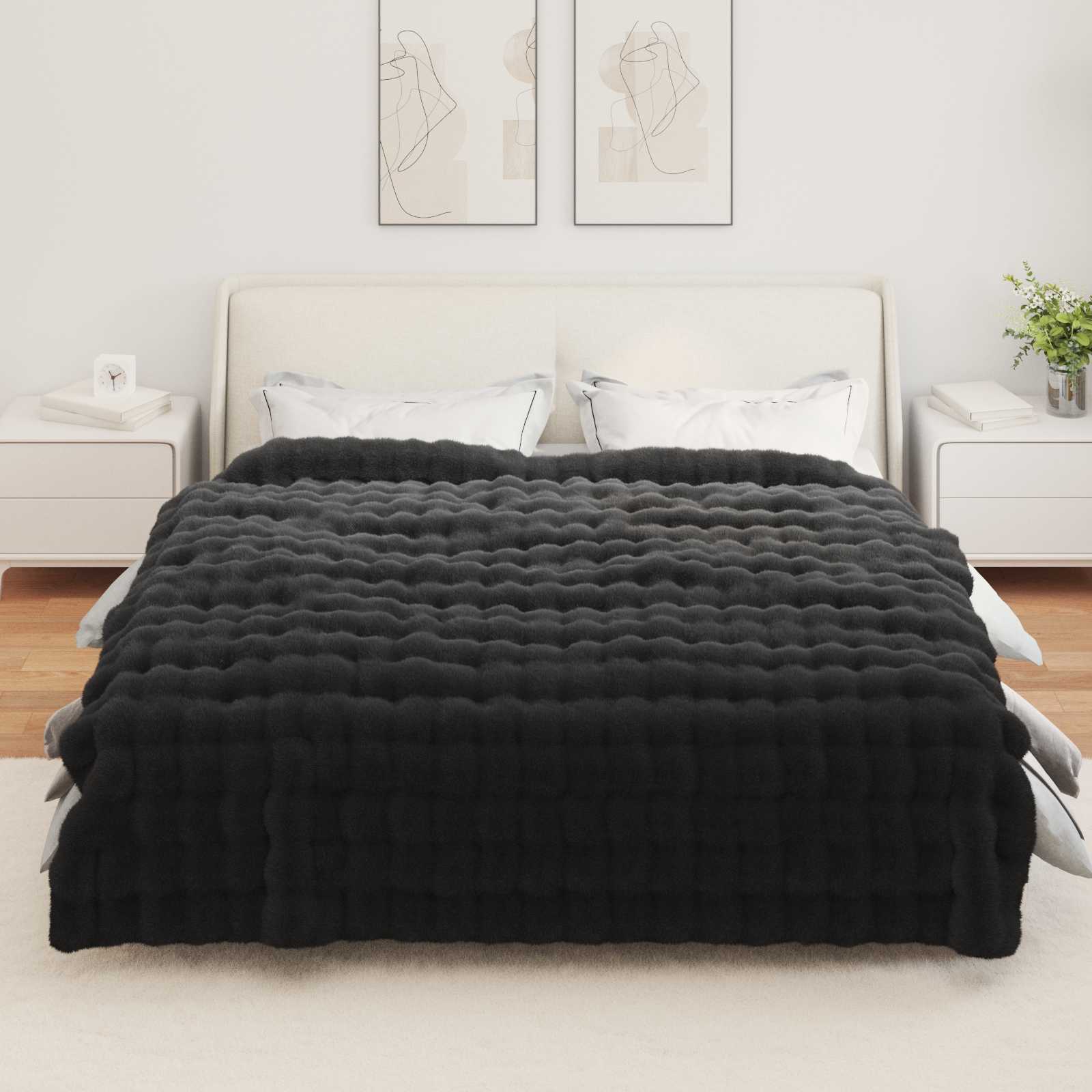 Coperta in Pelliccia di Coniglio Finta Nero 240 x 270 cm 42021836