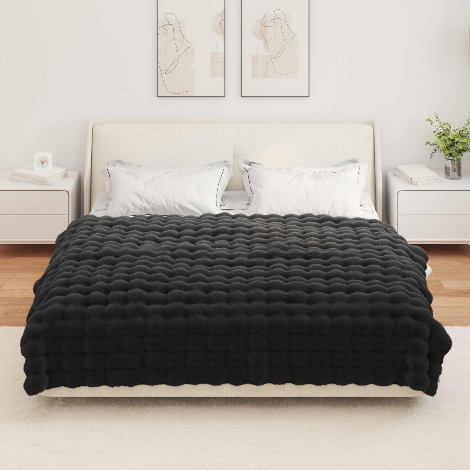 Coperta antiscivolo in finta di coniglio Olite 4 pcs Nero