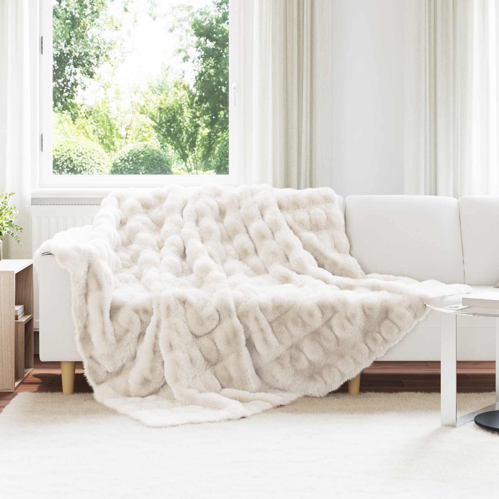 Coperta antiscivolo in finta di coniglio Olite 4 pcs Bianco