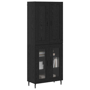 Credenza 2 pz-Set di 2 Buffet-Armadio da cucina Rovere Nero Legno Stratificato e Vetro 880077
