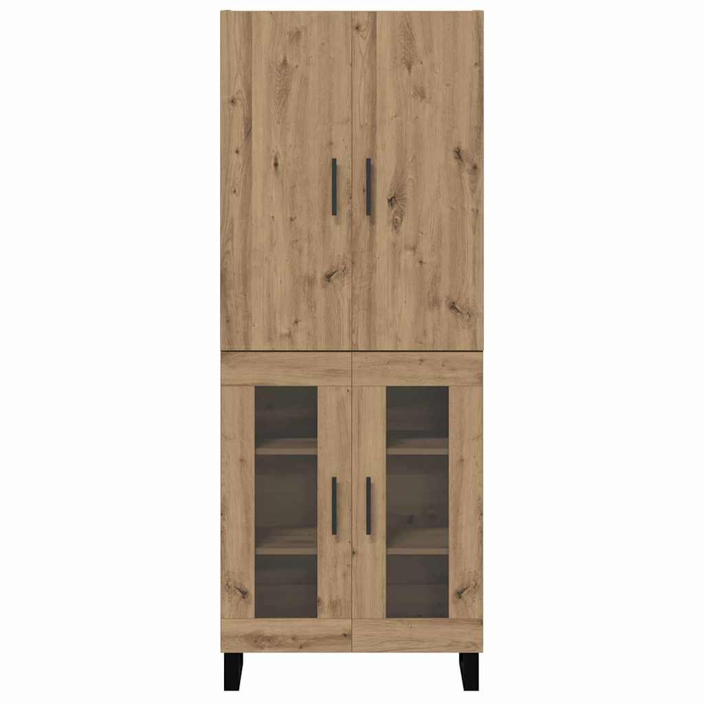 Credenza 2 pcs Rovere artigianale Legno Stratificato e Vetro 3403199