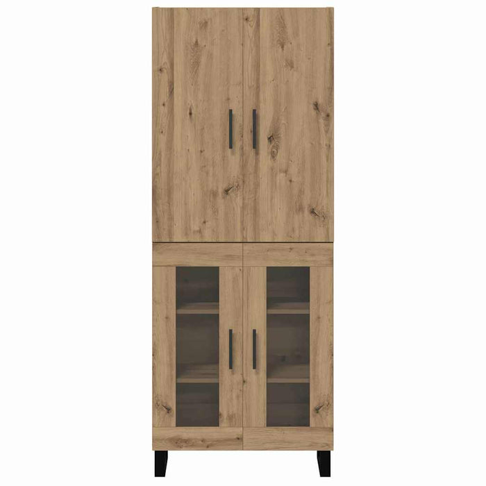Credenza 2 pcs Rovere artigianale Legno Stratificato e Vetro 3403199