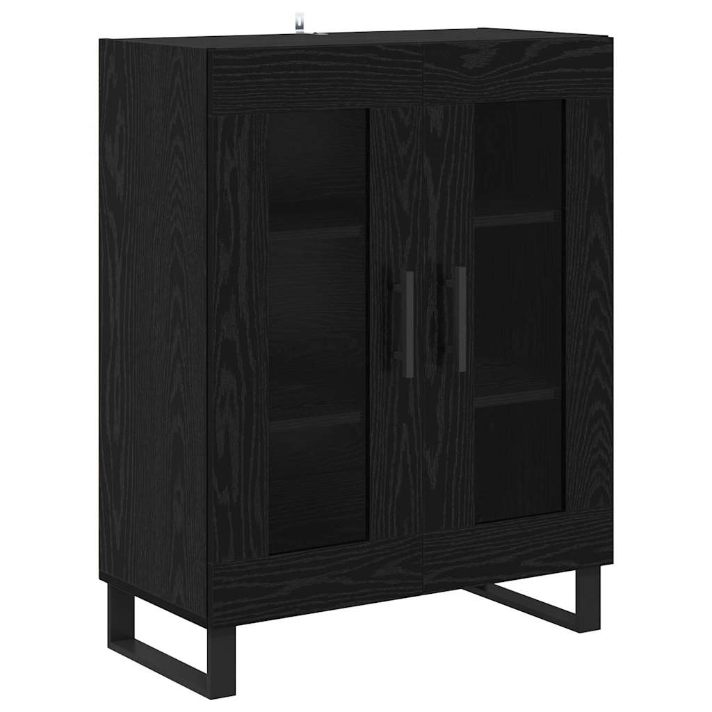 Credenza 2 pz-Set di 2 Buffet-Armadio da cucina Rovere Nero Legno Stratificato e Vetro 505089
