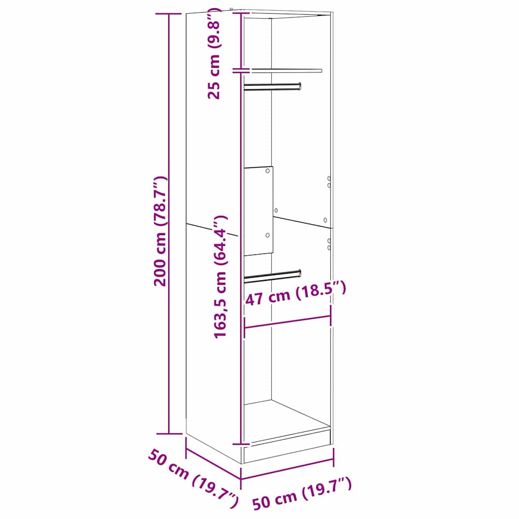 Guardaroba Rovere nero 50 x 50 x 200 cm Legno multistrato 3403227