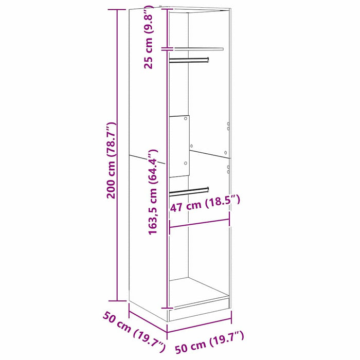 Guardaroba Rovere nero 50 x 50 x 200 cm Legno multistrato 3403227