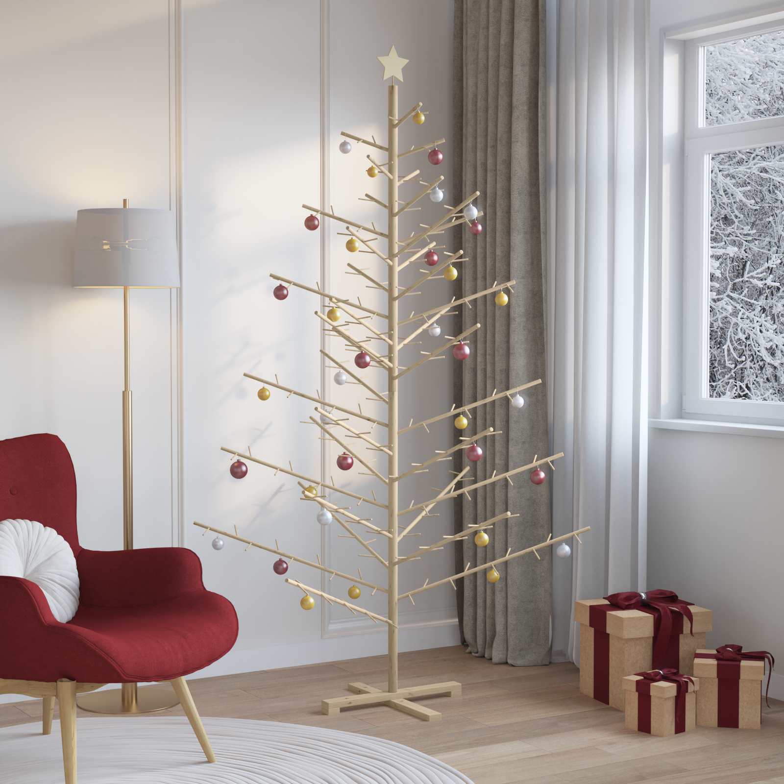 Albero di Natale in legno con supporto Naturale 210 cm 42018058