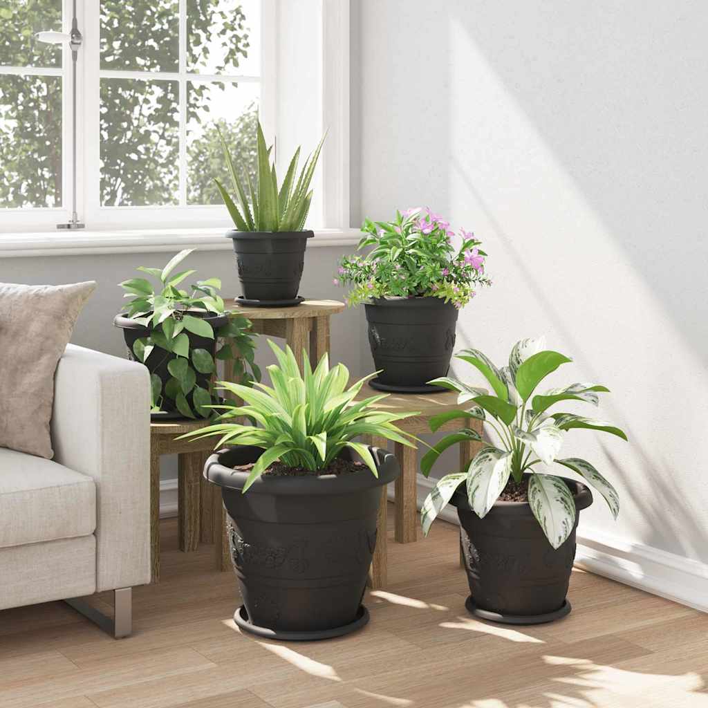 Vassoio Rotondo per Fiori 6 pcs Nero Ø 14 x 2 cm Plastica 42020312