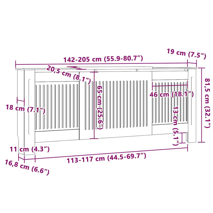 vidaXL Copertura per radiatori 2 pcs Nero (142-205) x 20.5 x 81.5 cm