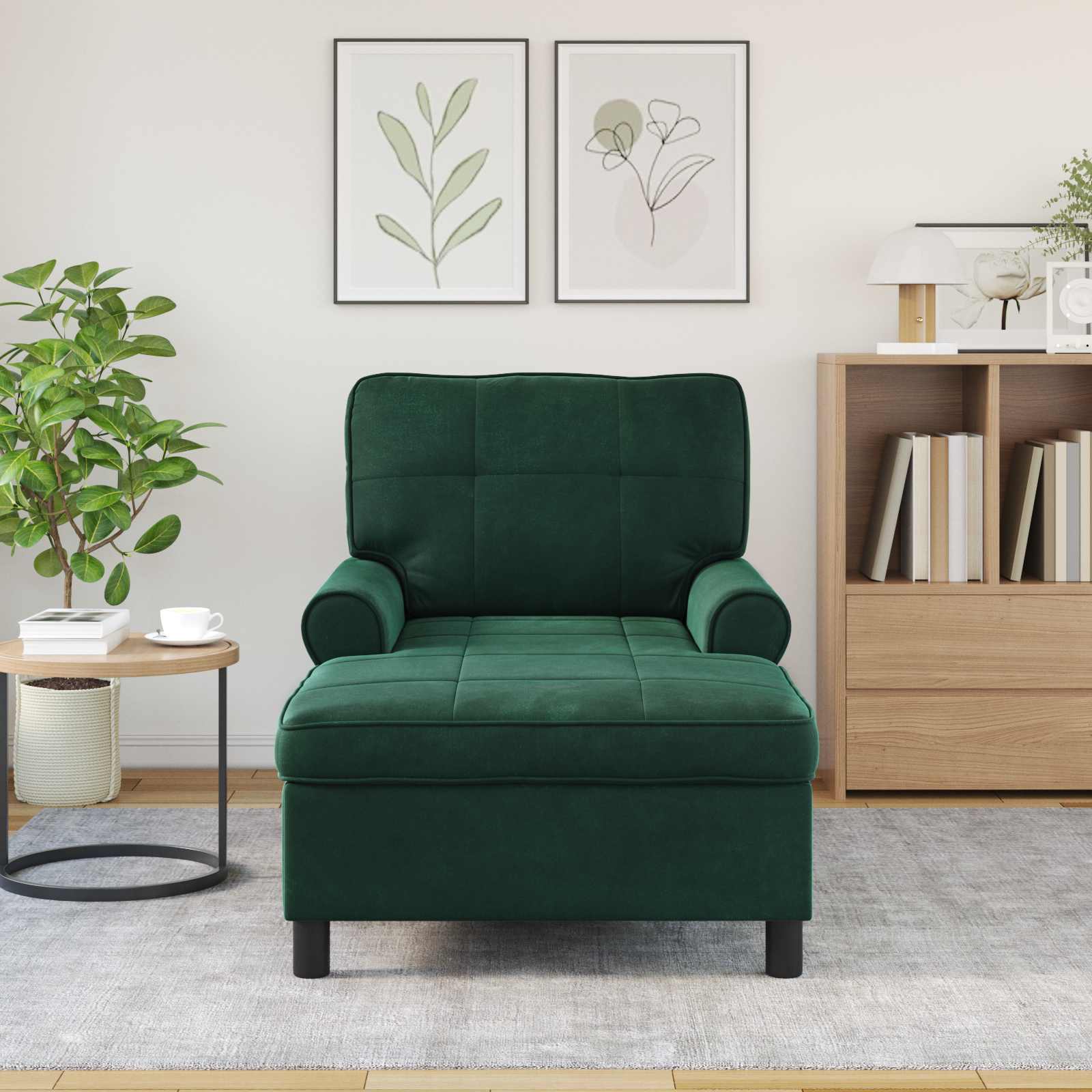 Chaise Lounge con cuscino Verde Scuro 91 x 157 x 91 cm Velluto 42022924