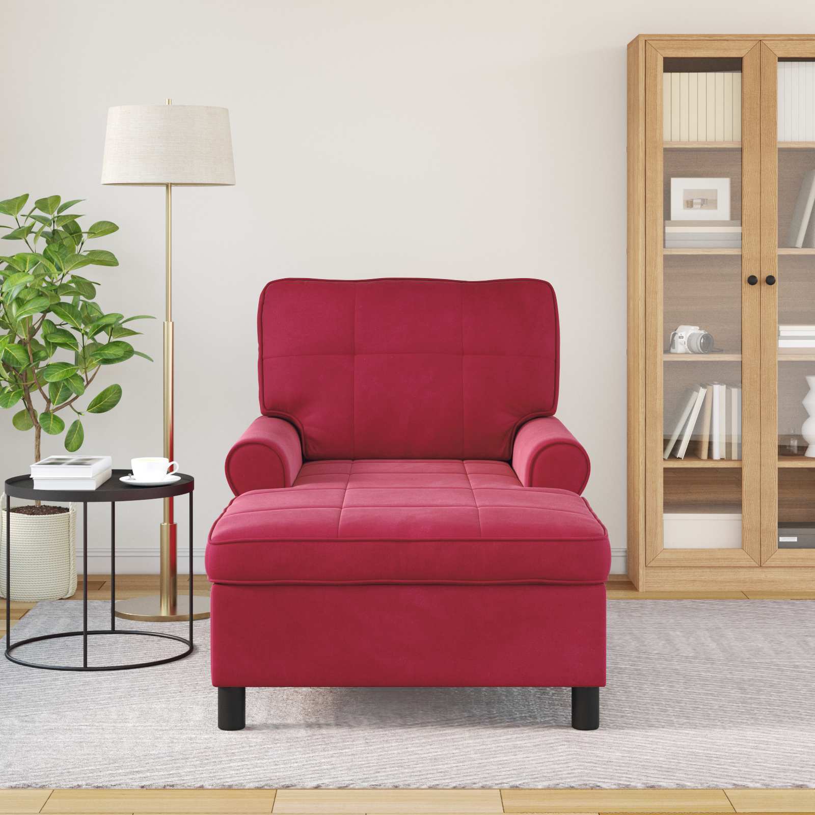 Chaise Lounge con cuscino Rosso Vino 91 x 157 x 91 cm Velluto 42022926