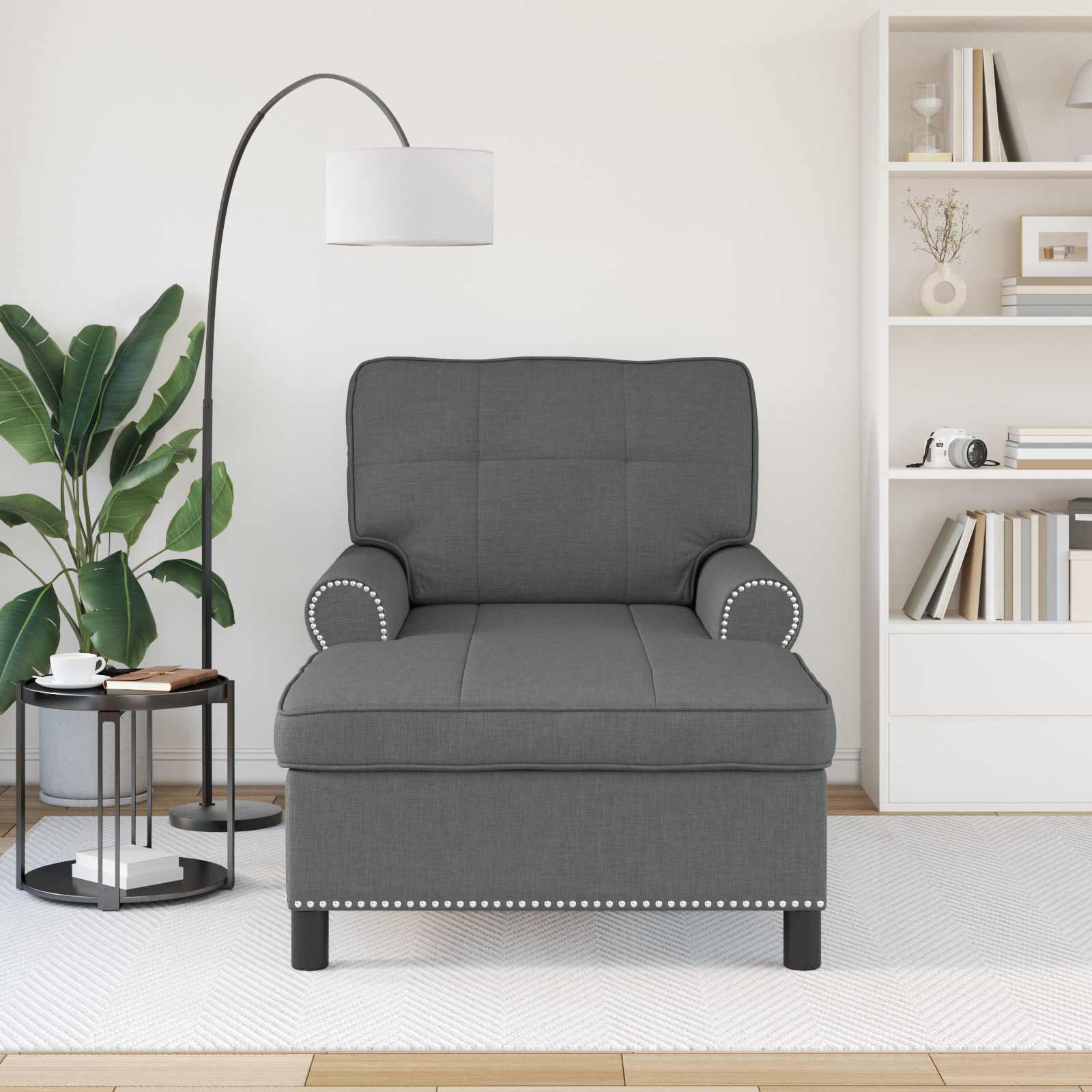Chaise Lounge con cuscino Grigio scuro 91 x 157 x 91 cm Tessuto 42022931