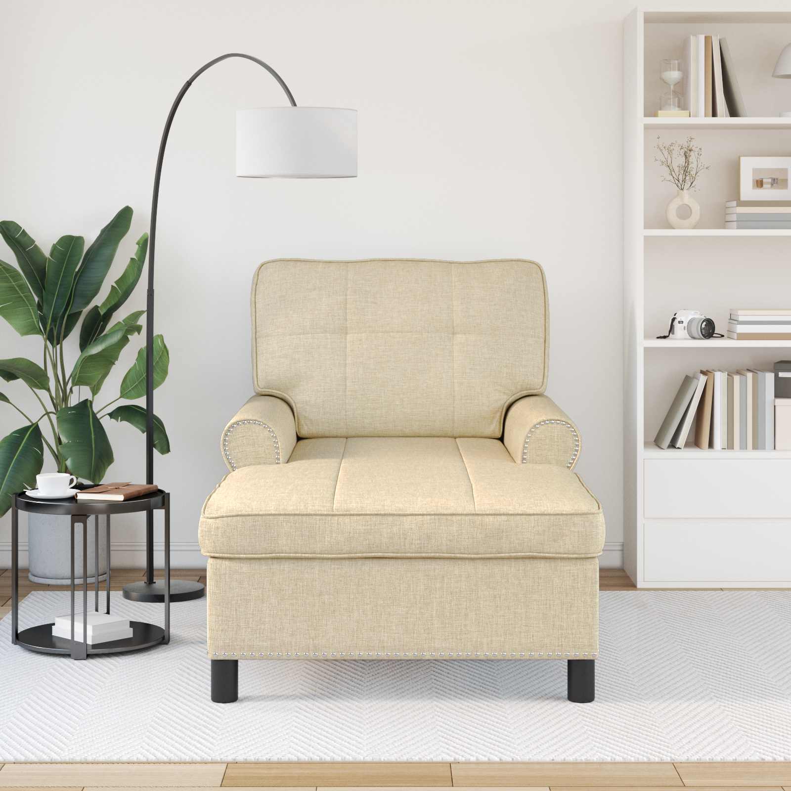 Chaise Lounge con cuscino Crema 91 x 157 x 91 cm Tessuto