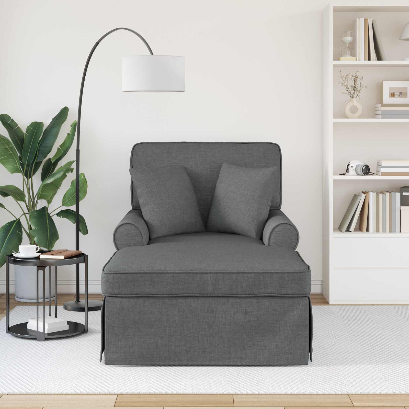Chaise Longe con Gonna con cuscino 3 pcs Grigio scuro Tessuto