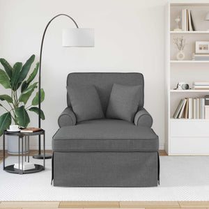 Chaise Longe con Gonna con cuscino 3 pcs Grigio scuro Tessuto