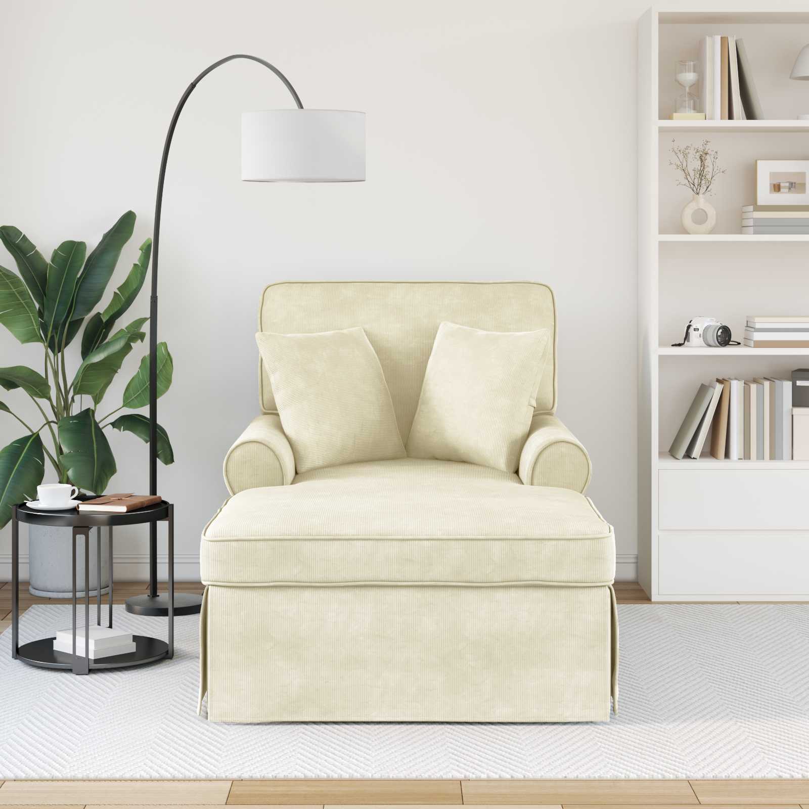 Chaise Longe con Gonna Crema 91 x 157 x 91 cm Tessuto a Costine 42022950