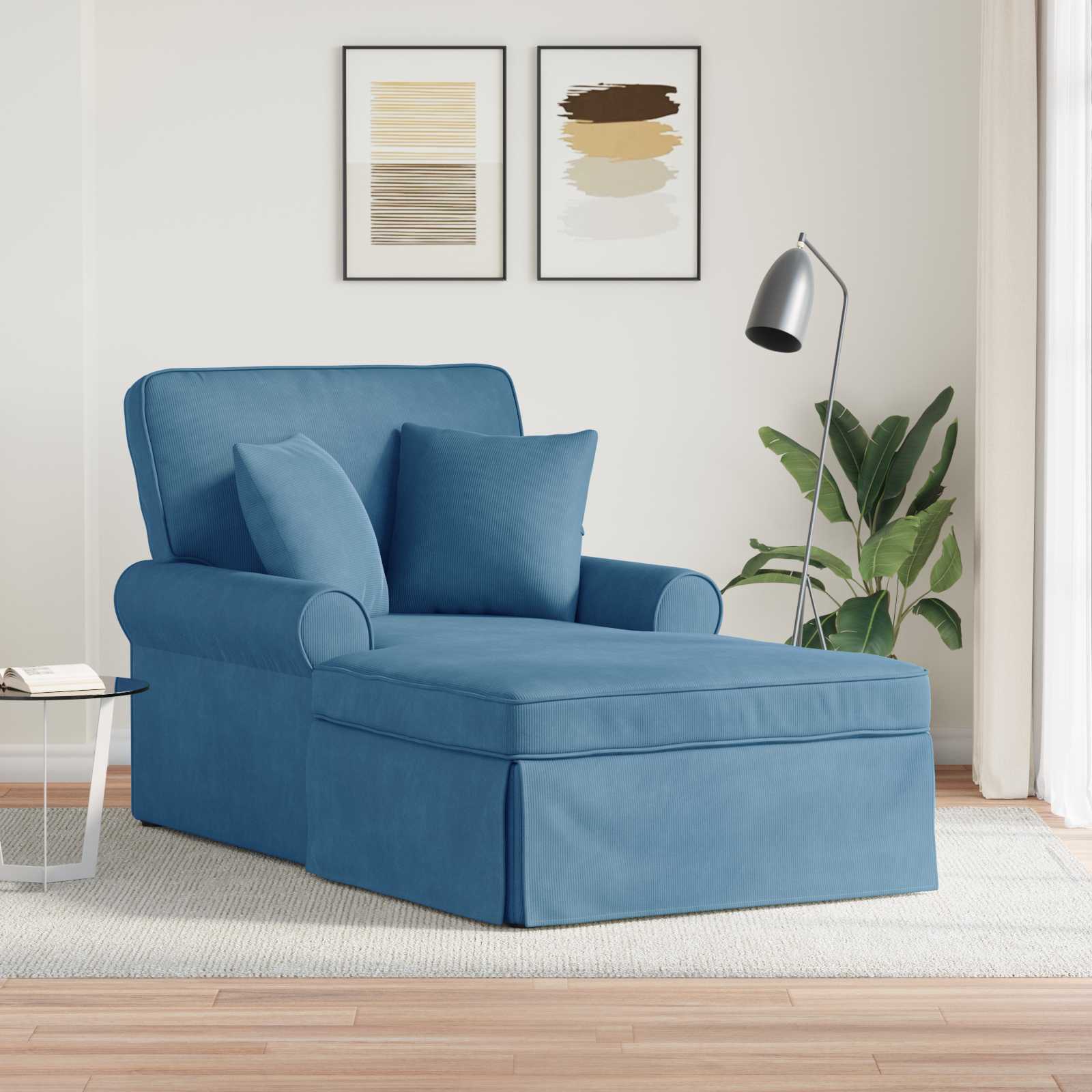 Chaise Longe con Gonna con cuscino 3 pcs Blu Tessuto in Cords