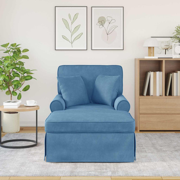 Chaise Longe con Gonna con cuscino 3 pcs Blu Tessuto in Cords