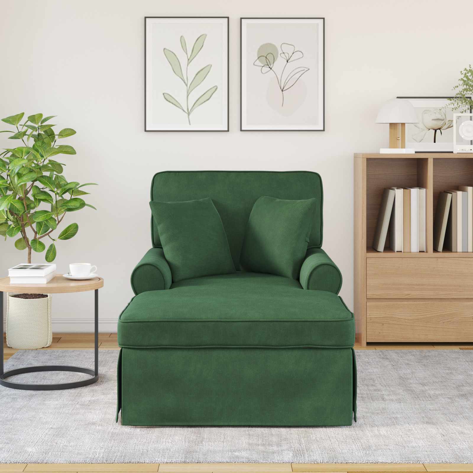 Chaise Longe con Gonna 3 pcs Verde Giungla Tessuto in Cords