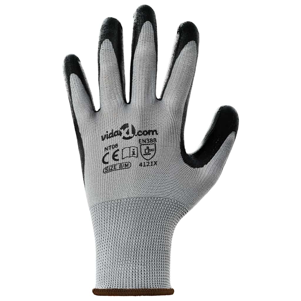 Guanti da Lavoro 24 pcs Grigio e Nero 8 / m Poliestere 42020703