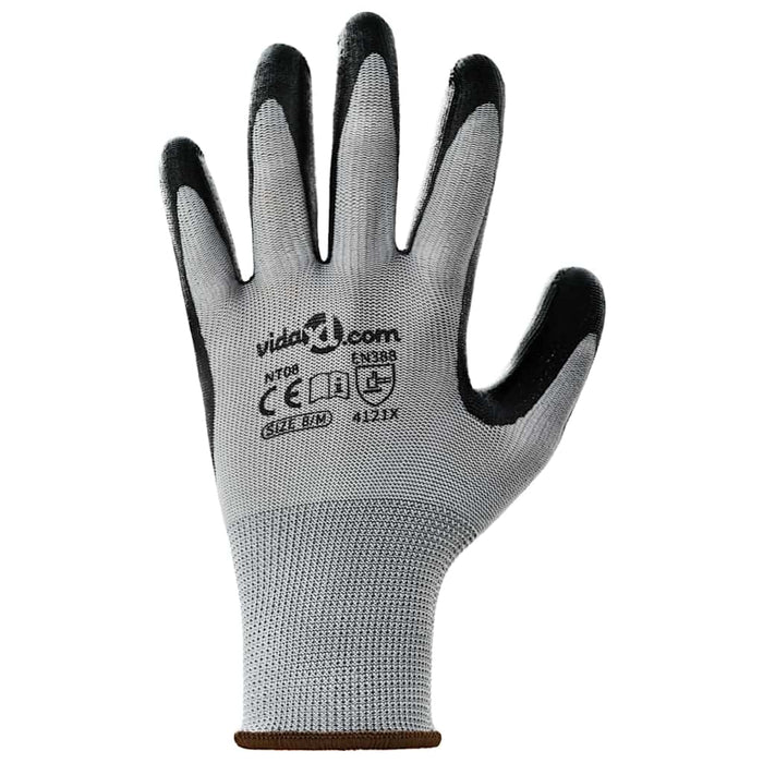 Guanti da Lavoro 24 pcs Grigio e Nero 8 / m Poliestere 42020703