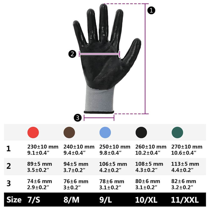 Guanti da Lavoro 12 pcs Grigio e Nero 10 / xl Poliestere 42020706