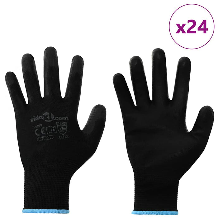 Guanti da Lavoro 24 pcs Nero 9 / l Poliestere 42020715
