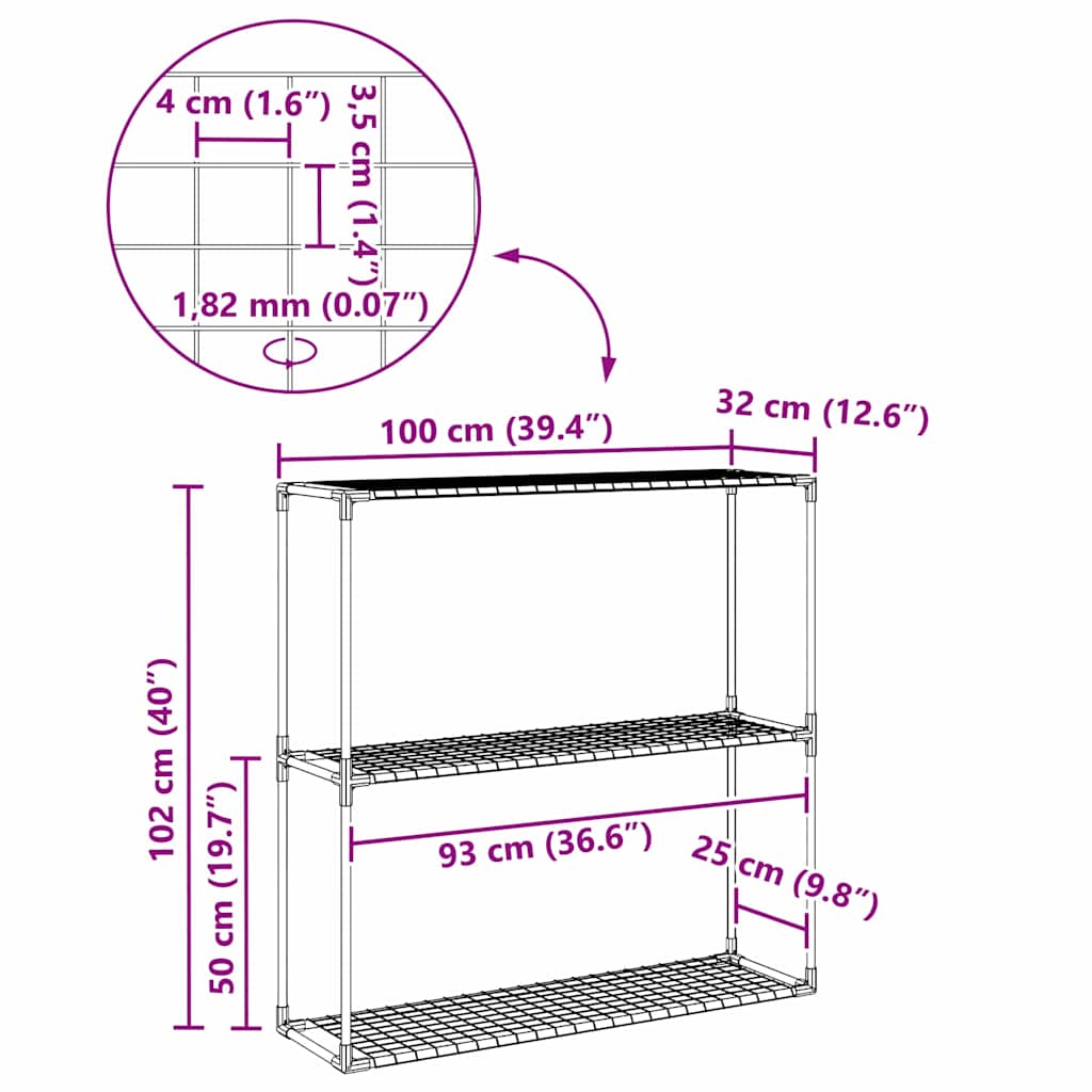 Supporto per piante a 3 livelli Nero 100 x 32 x 102 cm Acciaio 42021341