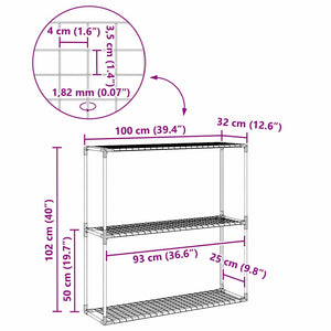 Supporto per piante a 3 livelli Nero 100 x 32 x 102 cm Acciaio 42021341