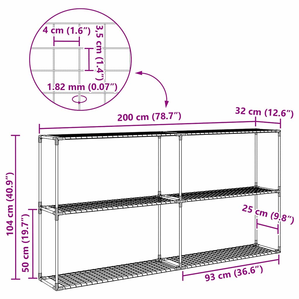 Supporto per piante a 3 livelli Nero 200 x 32 x 104 cm Acciaio 42021342