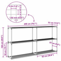 Supporto per piante a 3 livelli Nero 200 x 32 x 104 cm Acciaio 42021342
