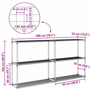 Supporto per piante a 3 livelli Nero 200 x 32 x 104 cm Acciaio 42021342