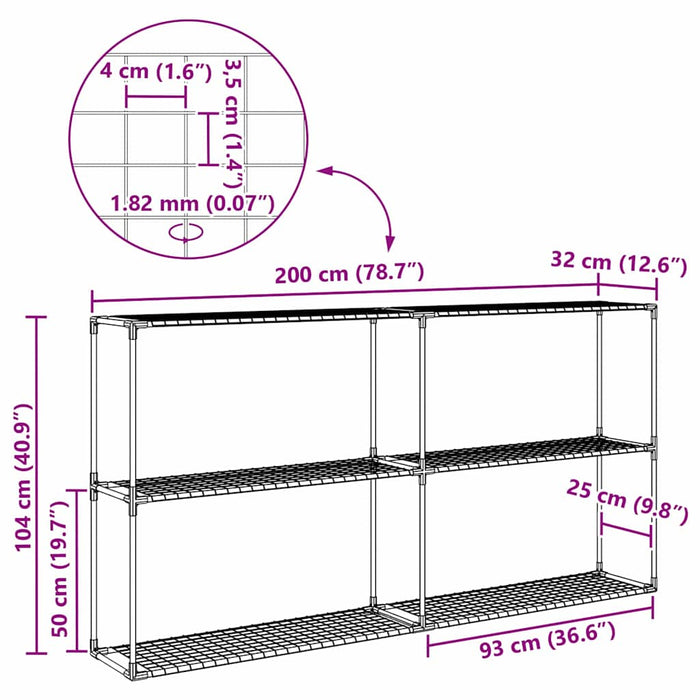 Supporto per piante a 3 livelli Nero 200 x 32 x 104 cm Acciaio 42021342