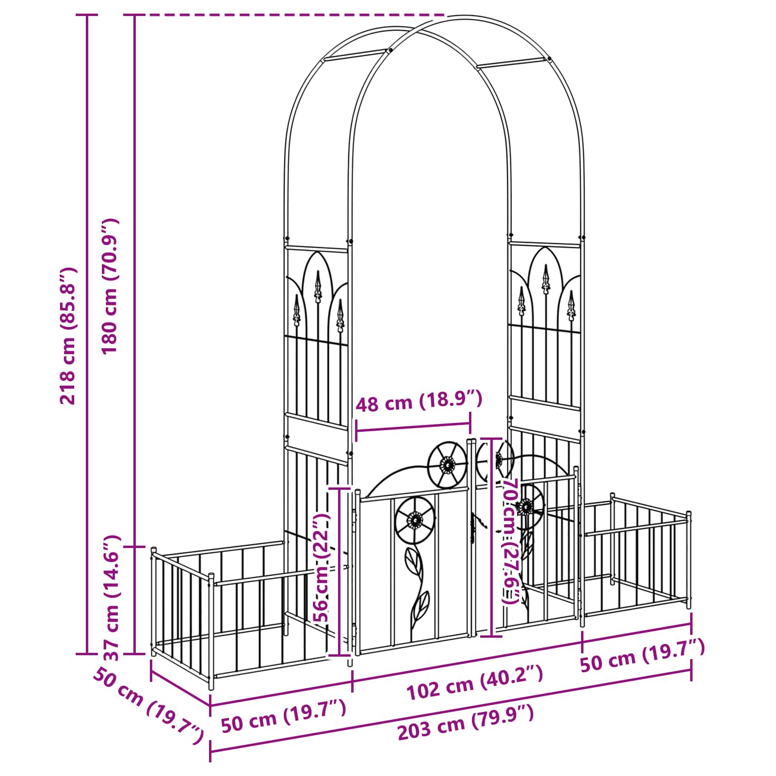 Arco da Giardino Tinta unita Nero 203 x 50 x 218 cm 42021346