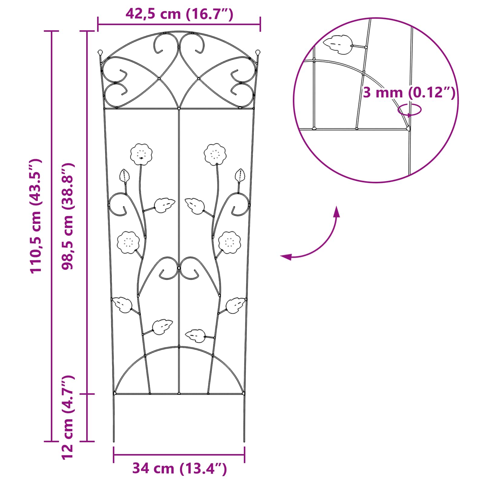 Recinzione per Giardino 3 pcs Nero 112 x 40 cm Acciaio 42021364