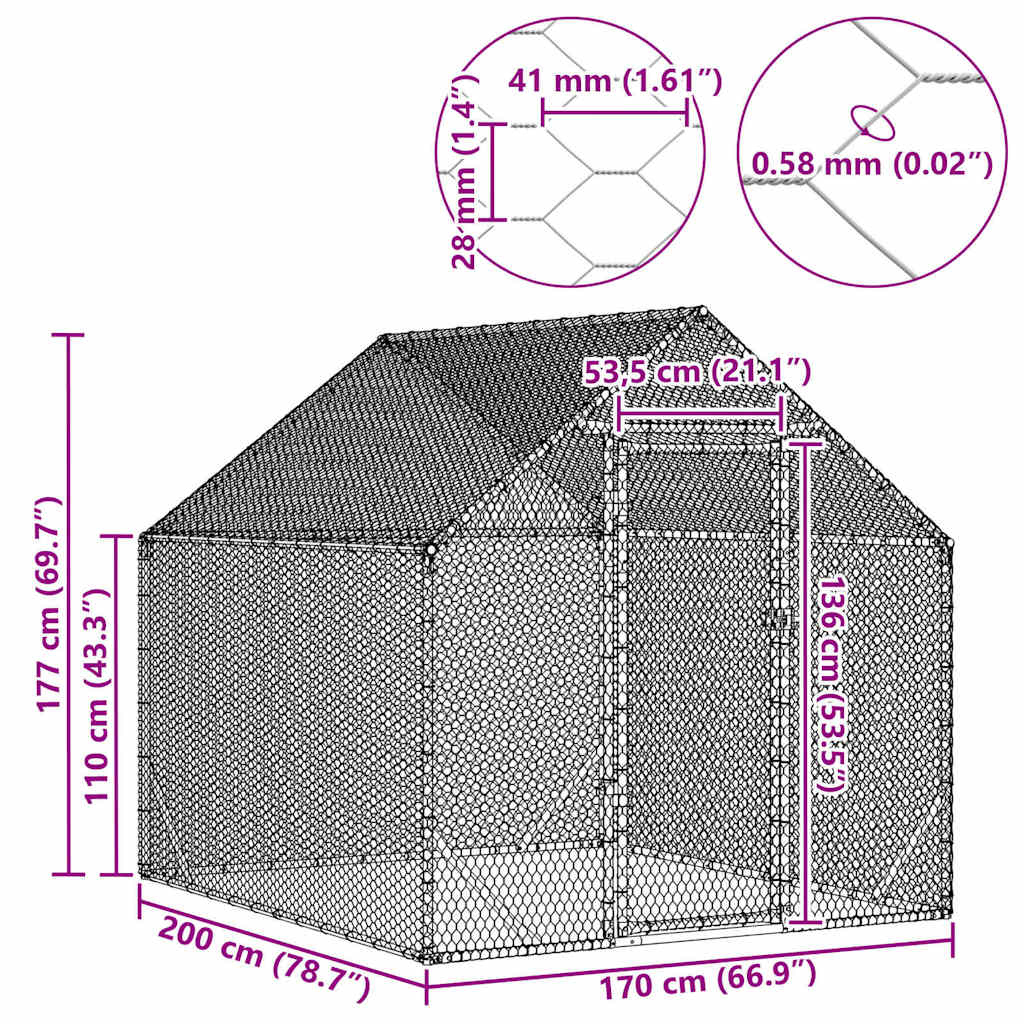 Gabbia per polli Argento 200x170x177cm Acciaio zincato 42023409