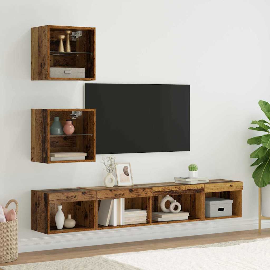Unità a muro per TV con LED 5 pcs Legno vecchio 100 x 30 x 30 cm 3403577