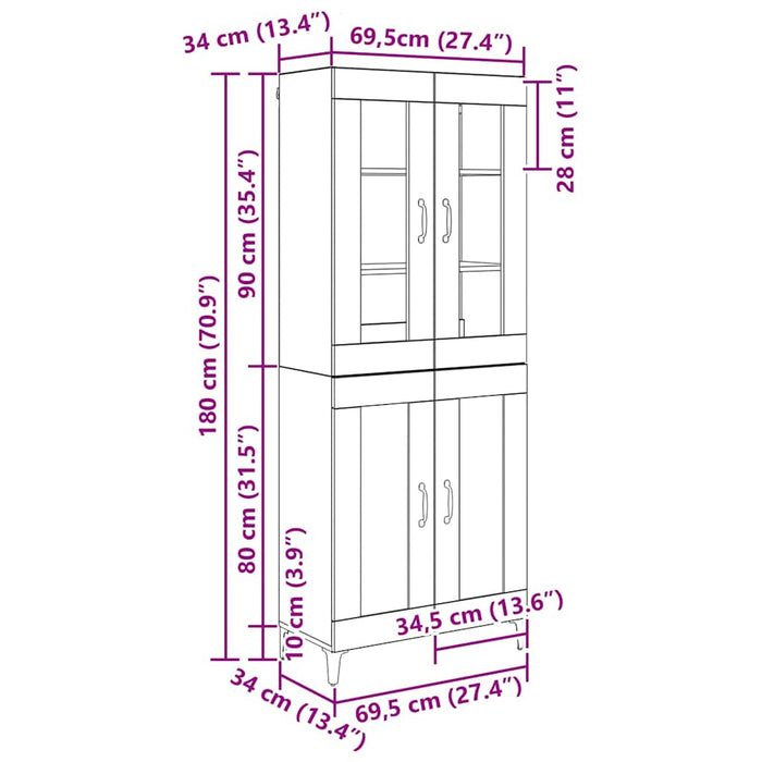Credenza Legno vecchio 69,5 x 34 x 180 cm Legno multistrato 3403580