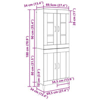 Credenza Rovere Nero 69,5 x 34 x 180 cm Legno multistrato 3403582