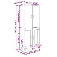 Credenza Rovere artigianale 69,5 x 34 x 180 cm 3403587