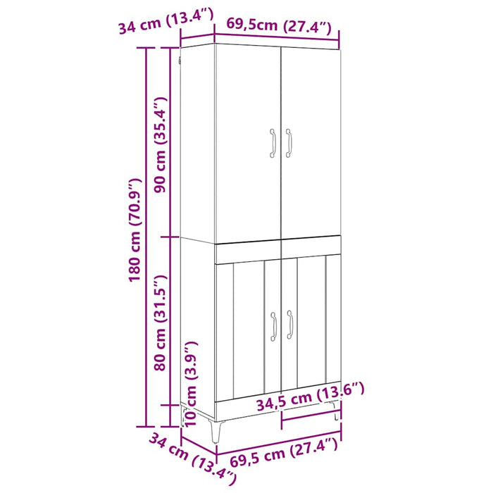 Credenza Rovere Nero 69,5 x 34 x 180 cm Legno multistrato 3403588