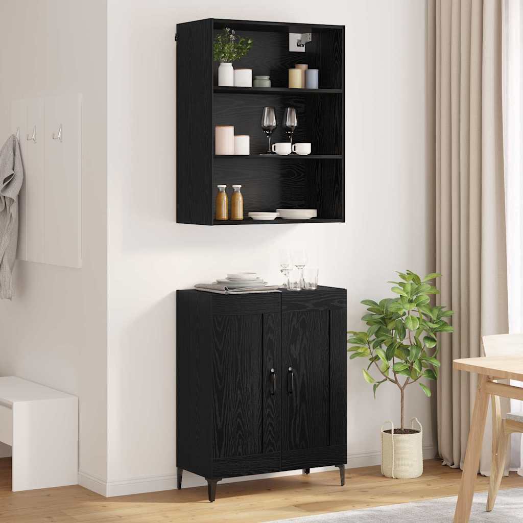 Credenza 2 pcs Rovere nero Legno multistrato